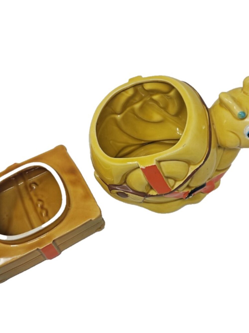 Vintage 1970 Cookie Jar Smiling Snail Suitcase Luggage Japan Harvest Gold Orange - Picture 9 of 9